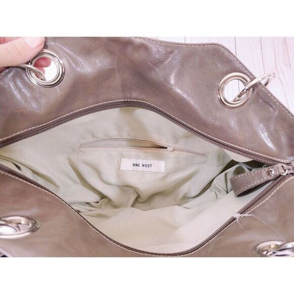 NWT Nine West Eden Greige Grey Beige Satchel Handbag Purse - Picture 4 of 4